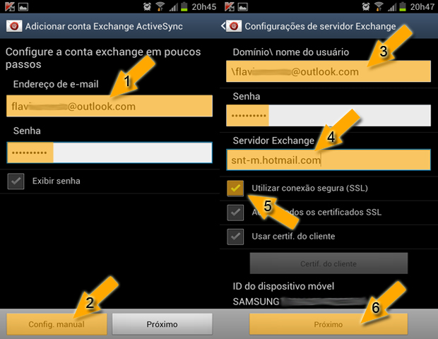 Adicionando conta Exchange ActiveSync (Foto: reprodução / Flávio Renato)