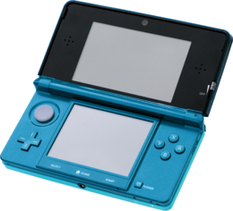 Um Nintendo 3DS azul aberto